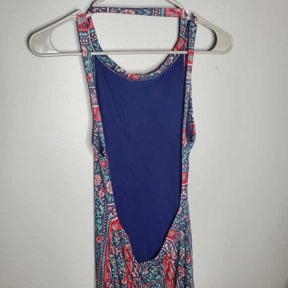 Lulus Kiss the Sky Halter Open Back Midi Dress Women's Size Medium Blue Red - Picture 6 of 15